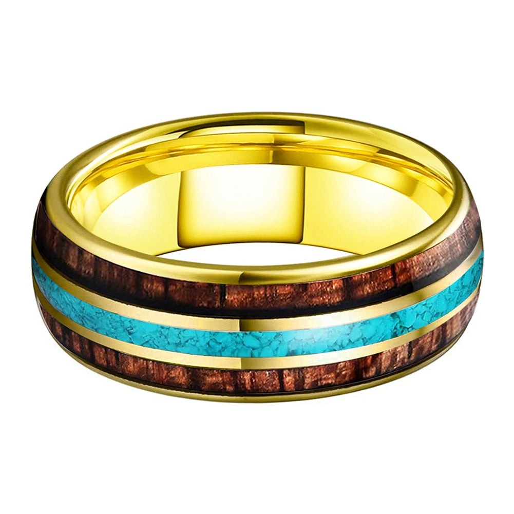8mm Rose Gold, Black, Gold Turquoise Tungsten Unisex Rings - Promise Rings