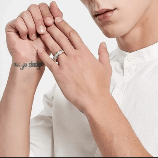 8mm Rose Gold & Glittery Inlay High Polished Men's Ring - Promise Rings