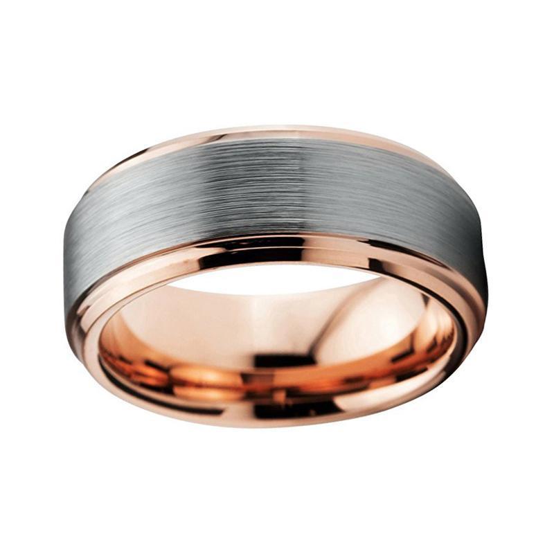 8mm Rose Gold Plated Silver Matte Tungsten Mens Ring - Promise Rings