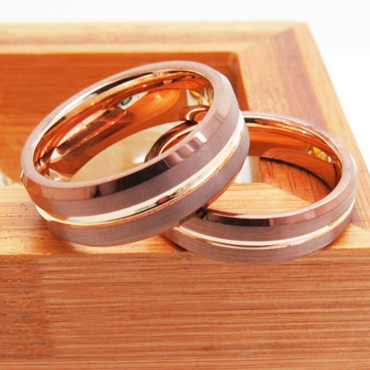 8mm Rose Golden Coffee Tungsten Mens Ring - Promise Rings
