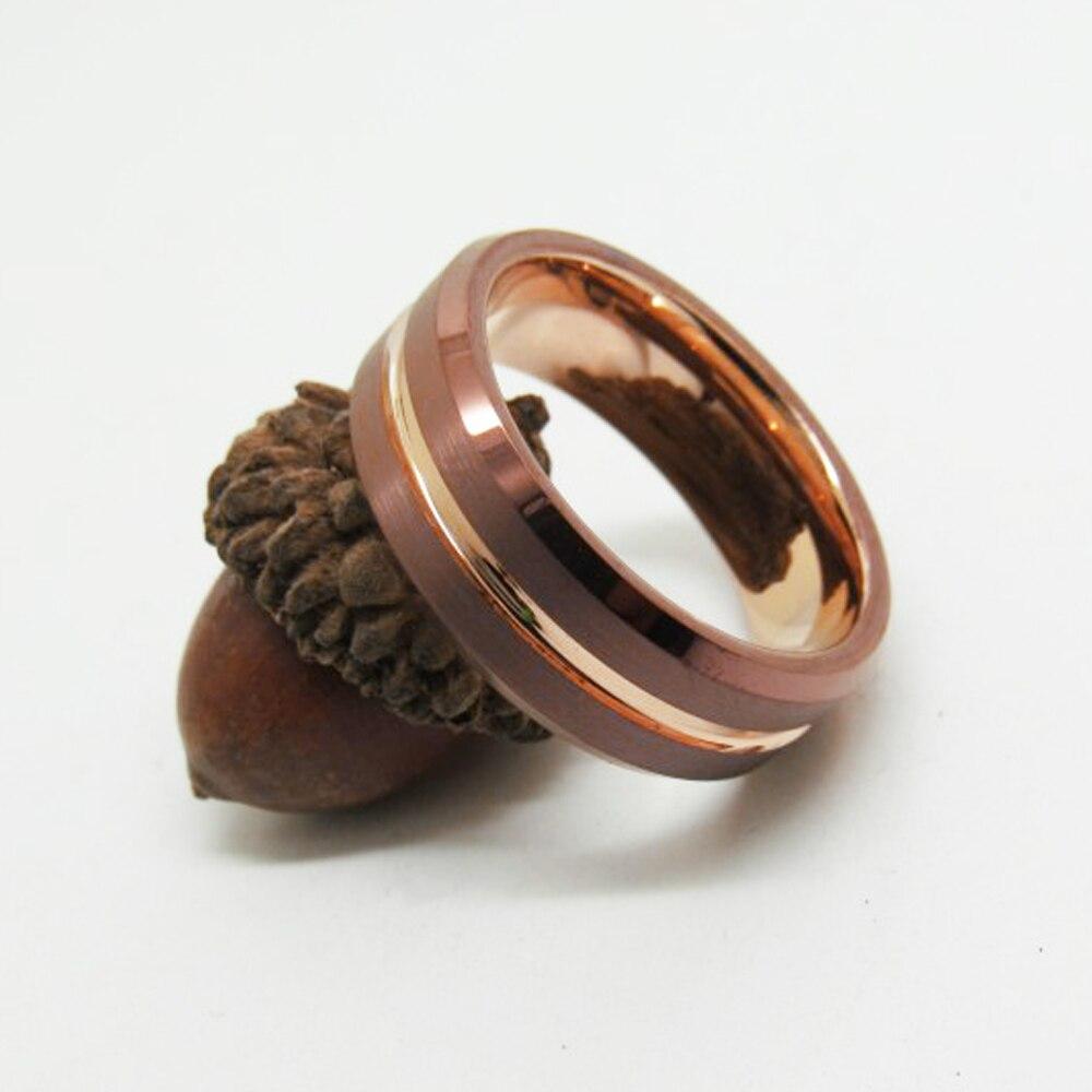 8mm Rose Golden Coffee Tungsten Mens Ring - Promise Rings