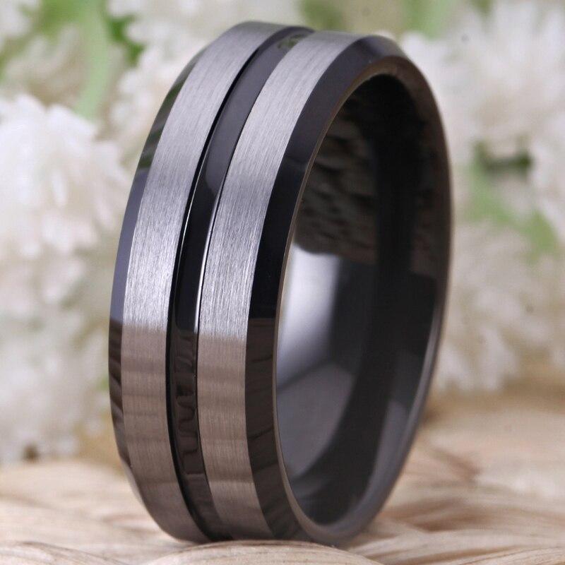 8mm Silver & Black Tungsten Mens Rings - Promise Rings