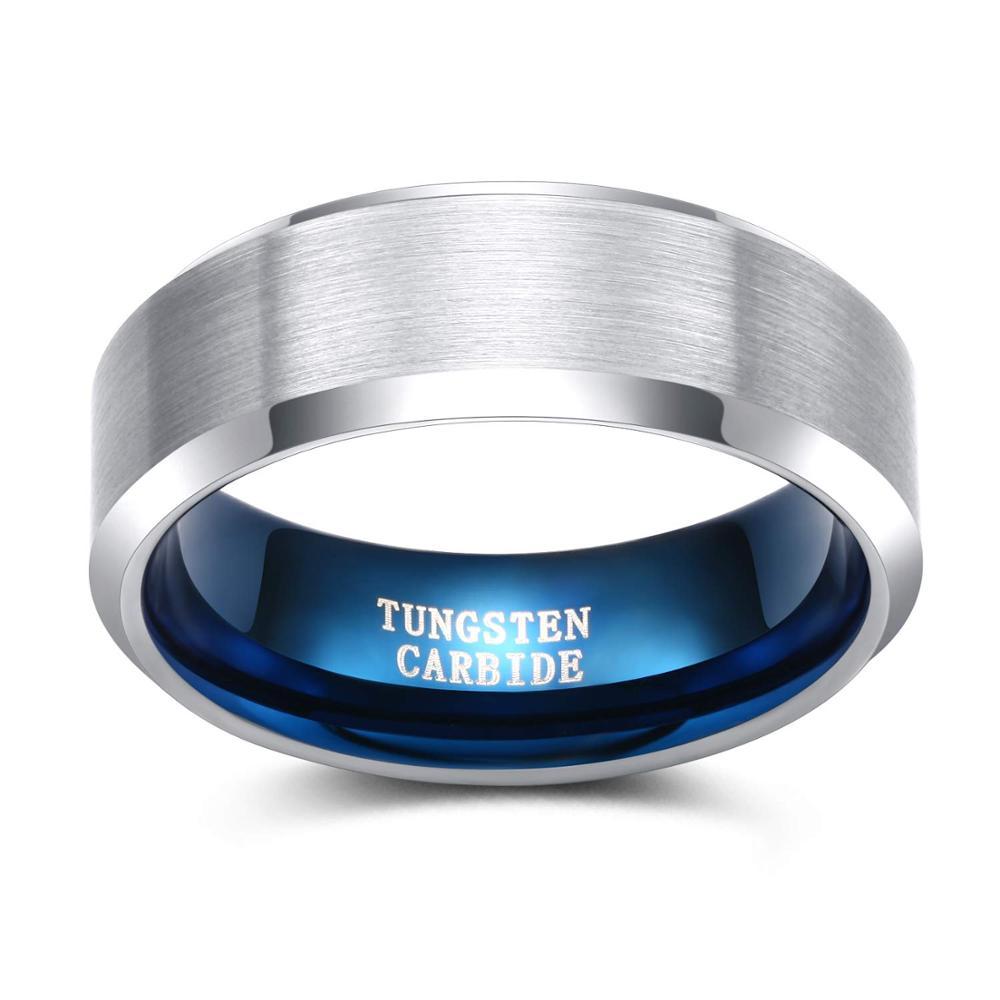 8mm Silver Blue Tungsten Mens Ring - Promise Rings