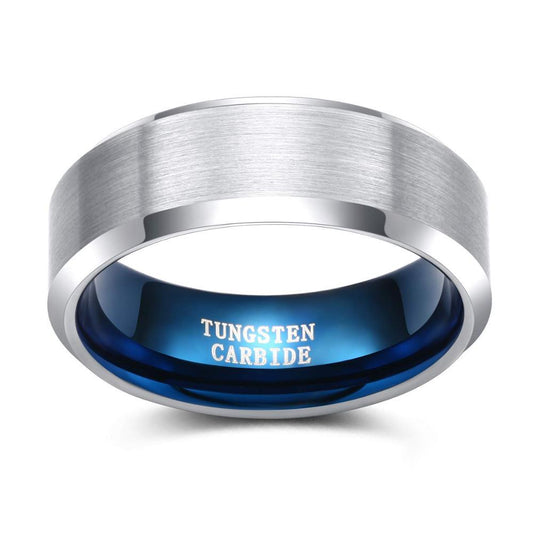 8mm Silver Blue Tungsten Mens Ring - Promise Rings