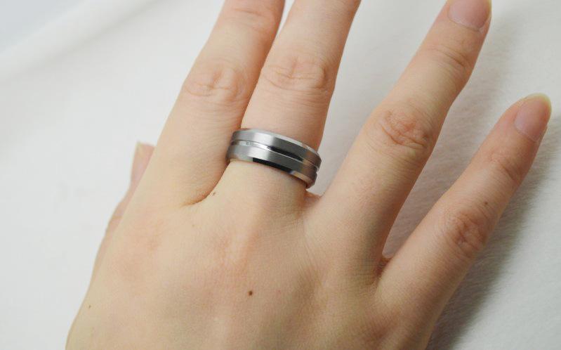 8mm Silver Matte Polished Grooved Tungsten Mens Ring - Promise Rings