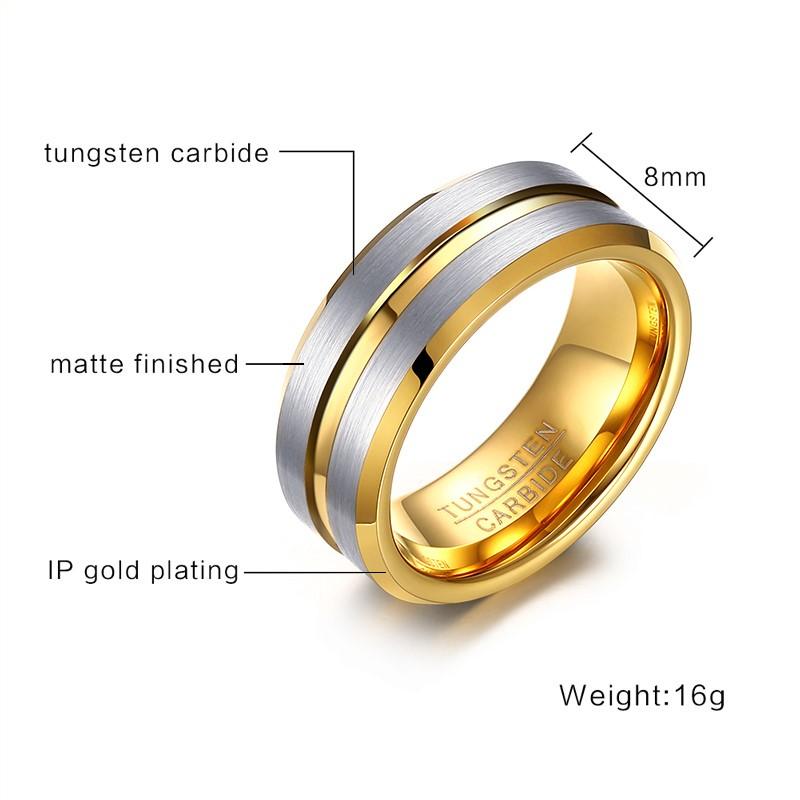 8mm Silver and Gold Color Groove Tungsten Mens Ring - Promise Rings