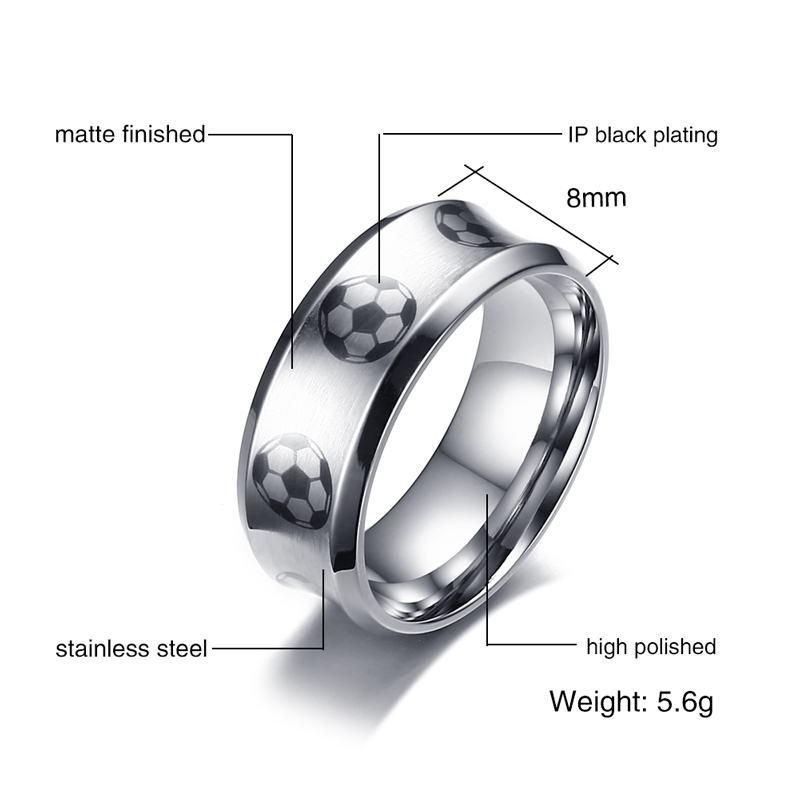 8mm Soccer Football Sport Stainless Steel Mens Ring - Promise Rings