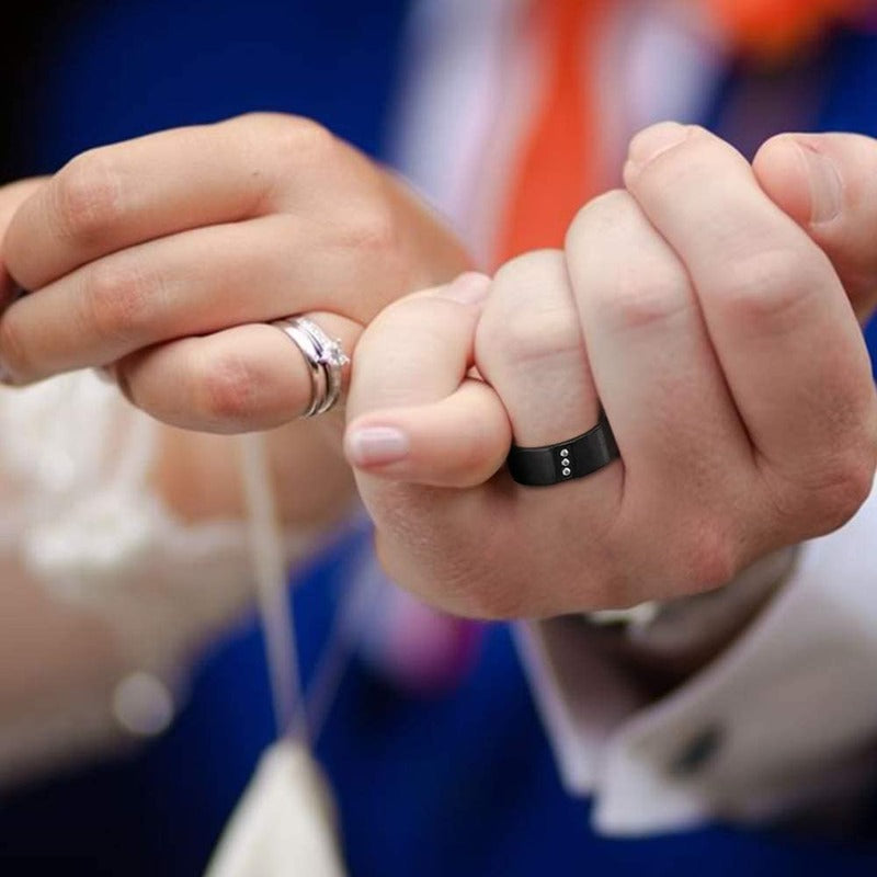 8mm Three Diagonal Cubic Zirconia Stones Blue Luxury Mens Ring - Promise Rings