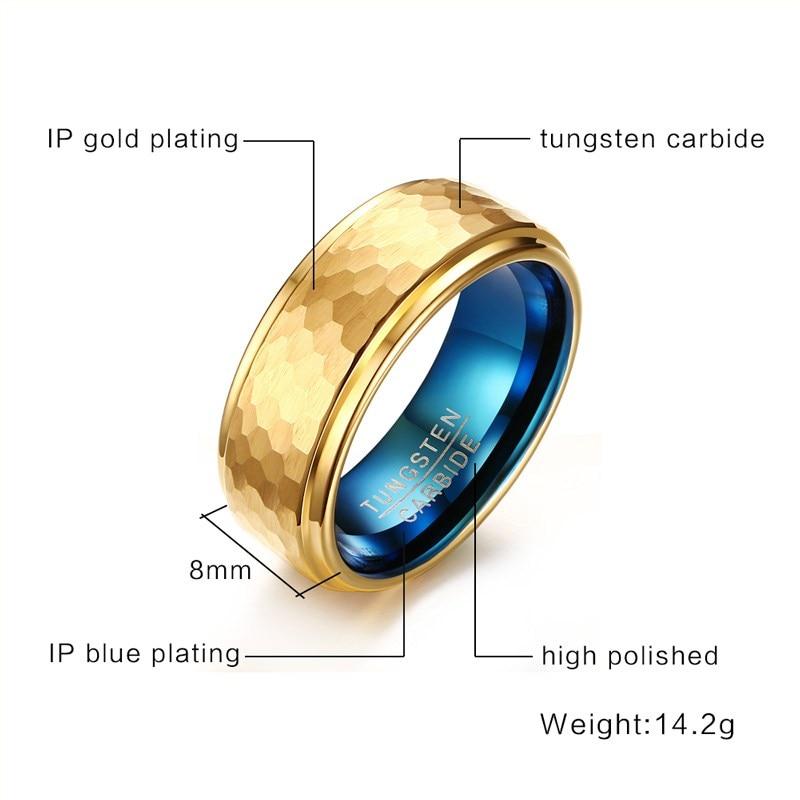 8mm Three Dimensional Carving Design Gold & Blue Tungsten Men's Ring - Promise Rings