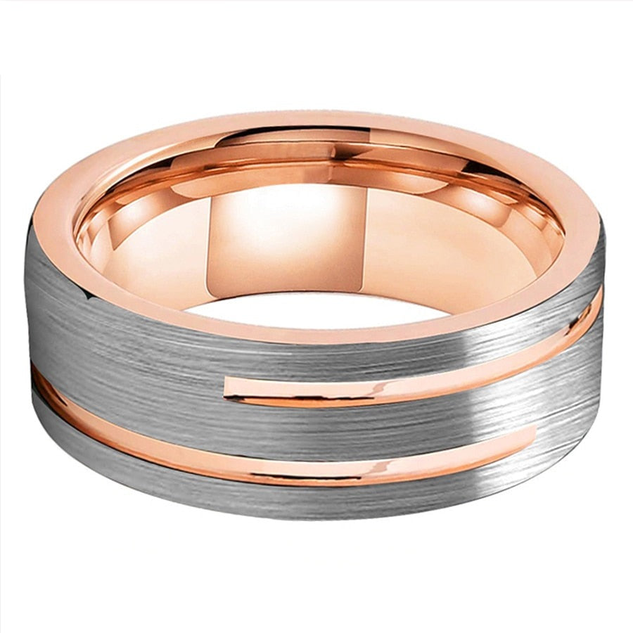 8mm Two Groove Tungsten Mens Ring - Promise Rings