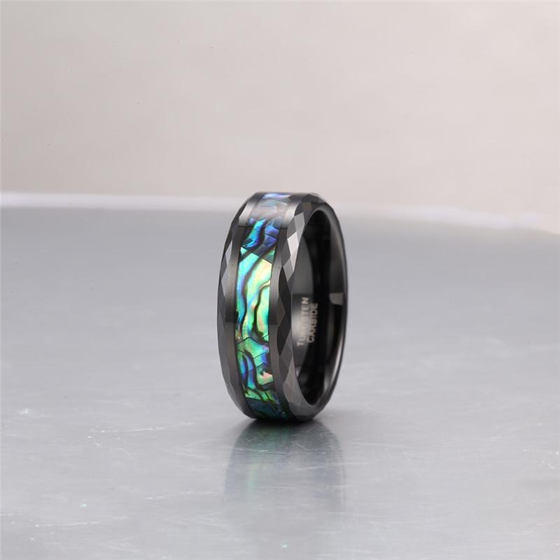 8mm Vibrant Green, Blue Abalone Shell Inlay Black Tungsten Mens Ring - Promise Rings