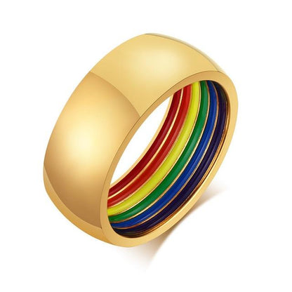 8mm Colorful Inner Rainbow Stainless Steel Unisex Ring (3 colors)