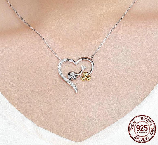 925 Sterling Silver Elephant Heart Necklace - Necklaces