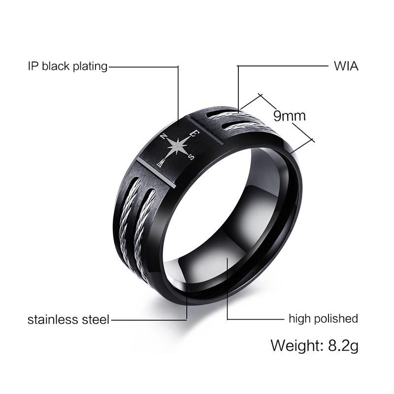 9mm Navigation Compass Design Stainless Steel Men's Ring - Promise Rings