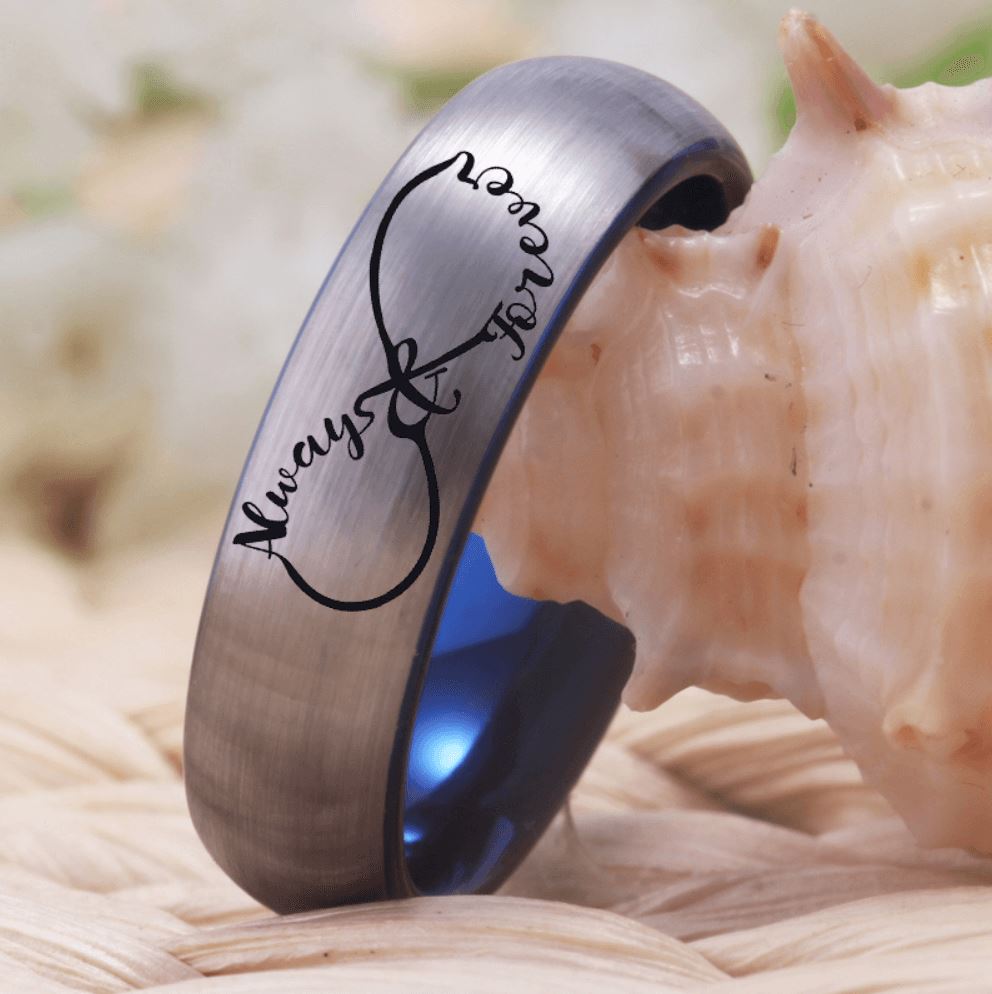 Always Forever Silver Blue Tungsten Couples Rings - Promise Rings