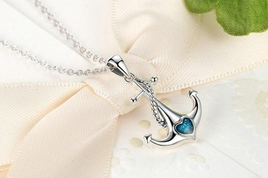 Blue Heart Anchor 925 Sterling Silver Necklace - Necklaces