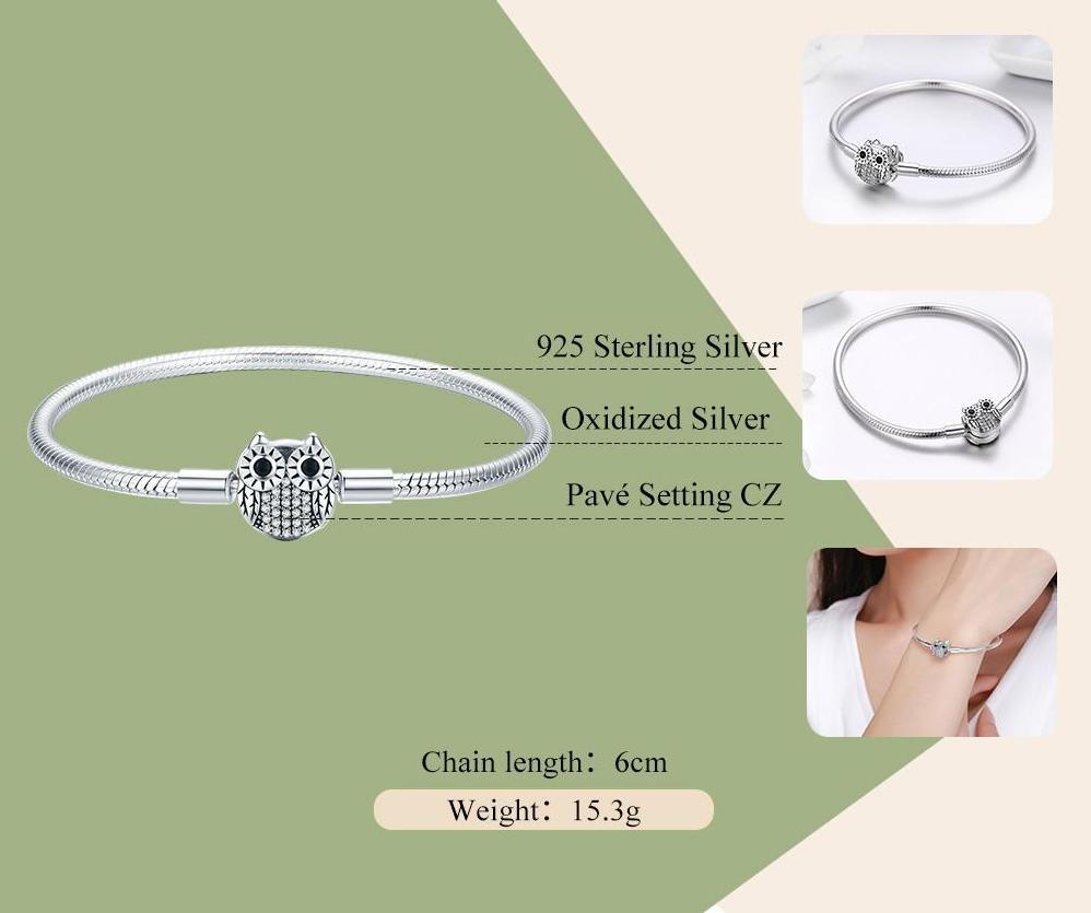 Cute Owl 925 Sterling Silver Bracelet - Bracelets