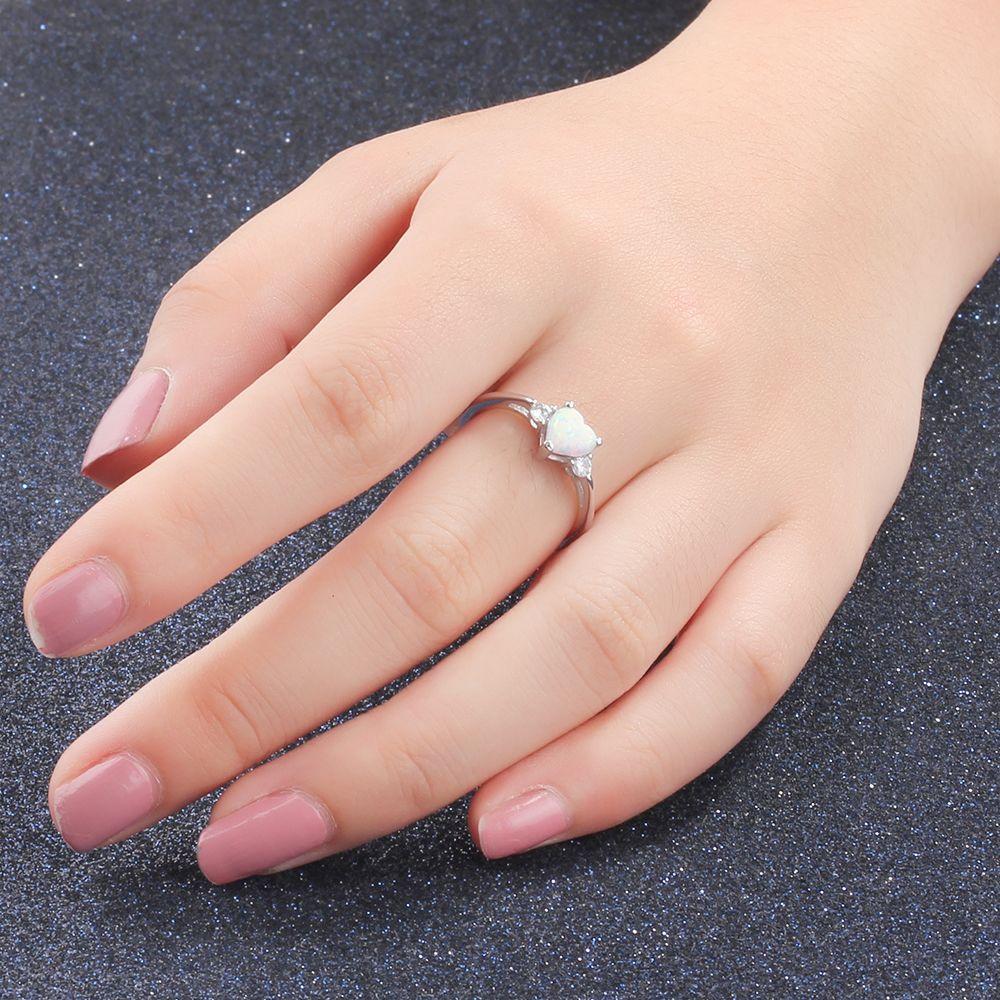 Eternal Opal Heart 925 Sterling Silver Womens Ring (3 Colors) - Promise Rings
