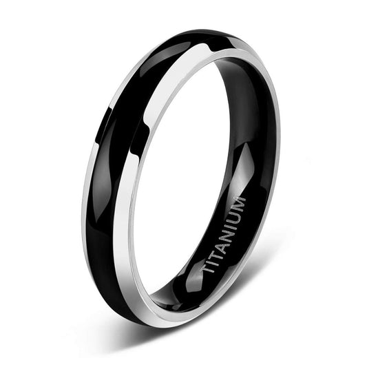 4mm, 6mm or 8mm Polished Black & Silver Edges Titanium Unisex Ring