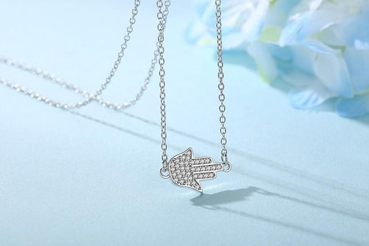 Hamsa Hand Pendant 925 Sterling Silver Necklace - Necklaces