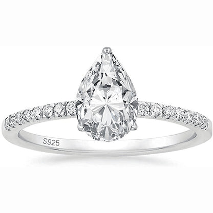2CT Pear Cut Cubic Zirconia 925 Sterling Silver Women's Ring (3 colors)