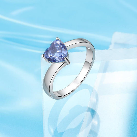Heart Blue Cubic Zirconia 925 Sterling Silver Womens Ring - Promise Rings