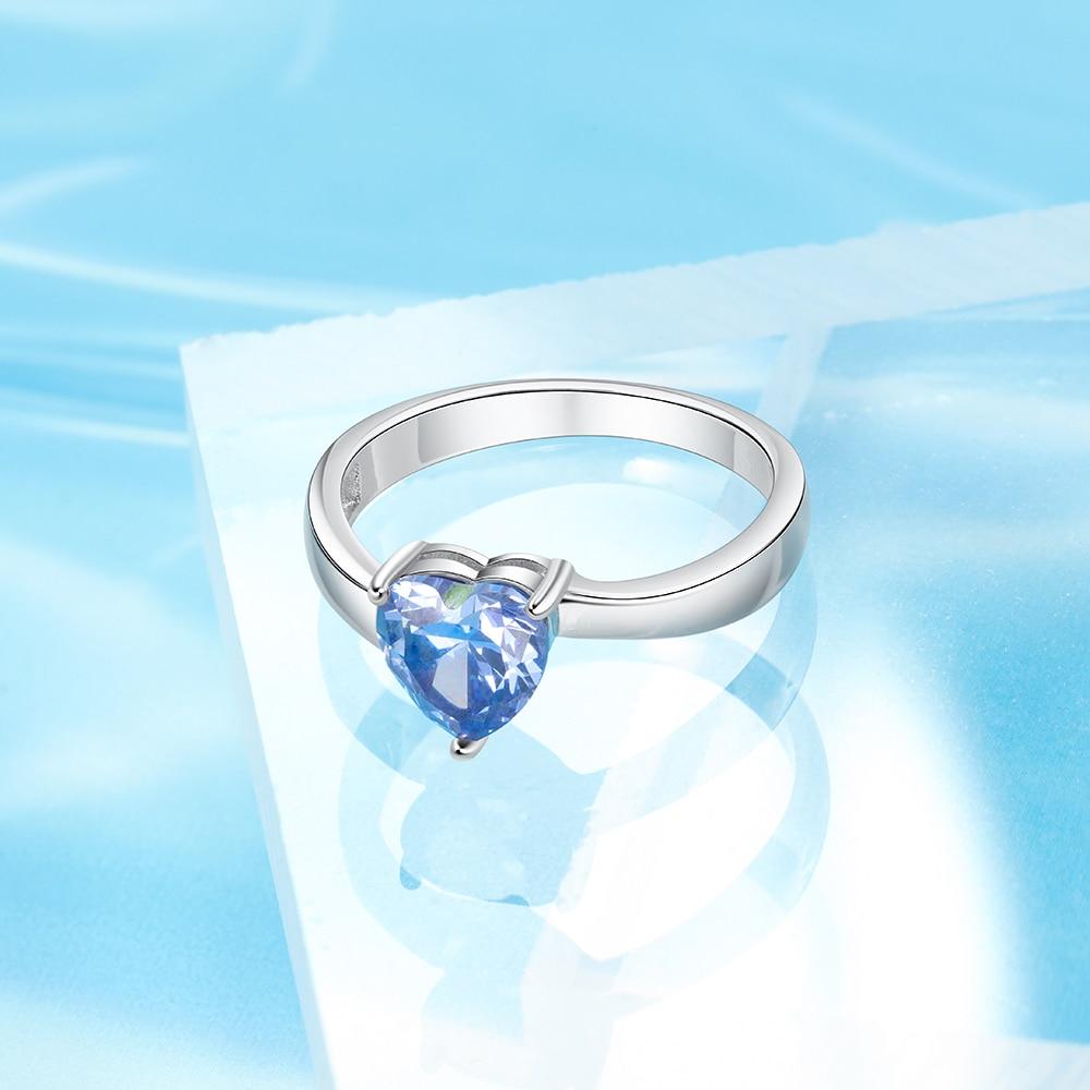 Heart Blue Cubic Zirconia 925 Sterling Silver Womens Ring - Promise Rings