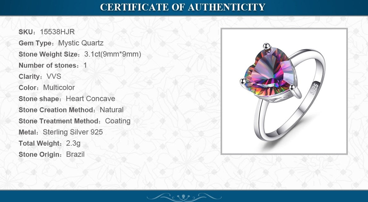 Heart Rainbow Mystic Quartz Solitaire 925 Sterling Silver Women's Ring - Promise Rings