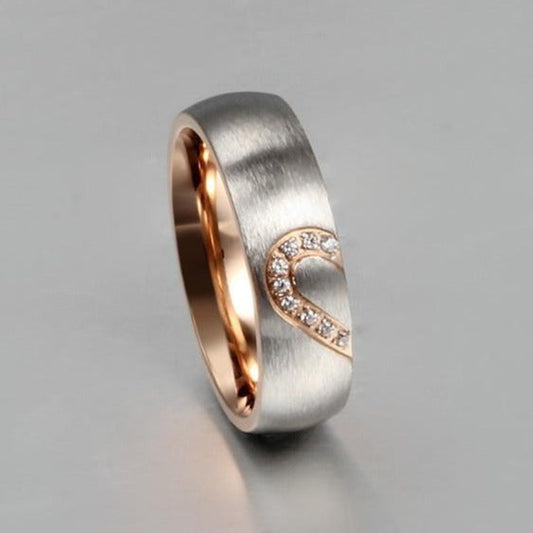 His and Hers Love Heart Stainless Steel Couples Rings (2Pc/Set)