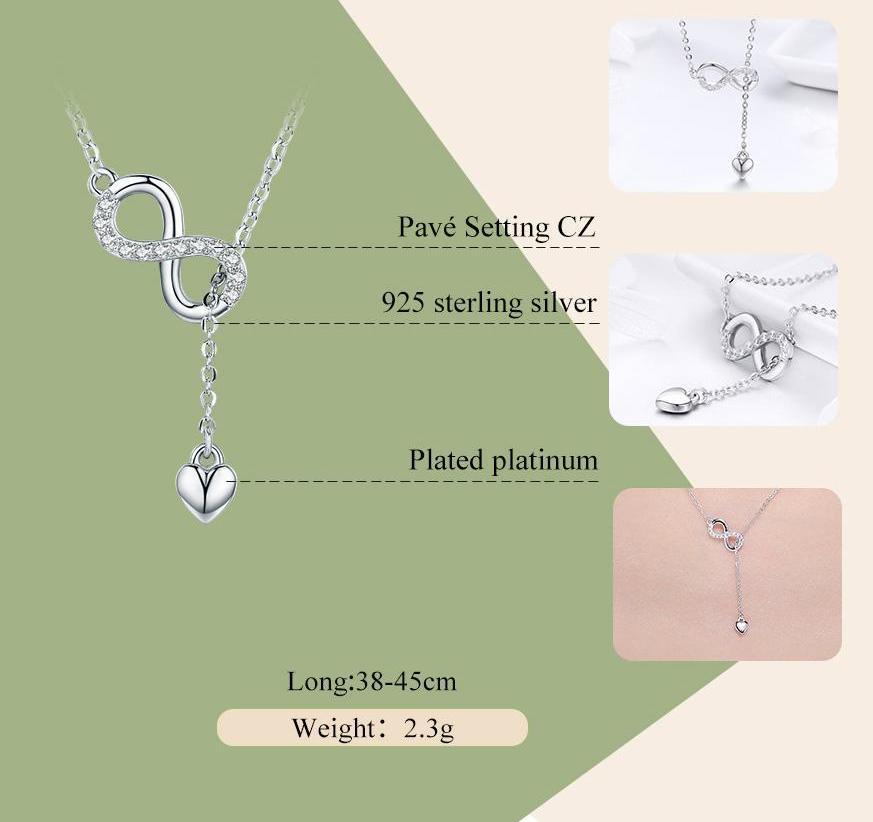 Infinity Heart 925 Sterling Silver Necklace - Necklaces