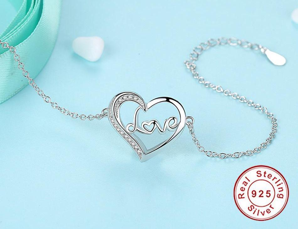 Love Heart 925 Sterling Silver Bracelet - Bracelets