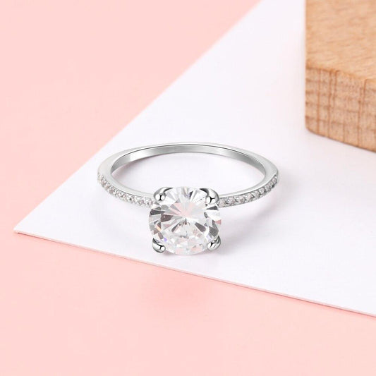 Luxury Round Stone 925 Sterling Silver Womens Ring - Promise Rings