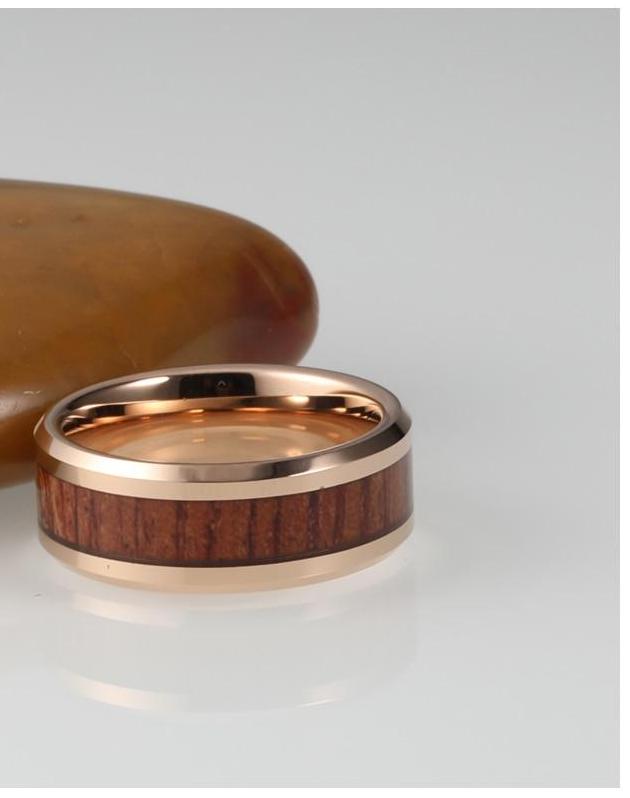 Natural Koa Padauk Wood Inlay Tungsten Unisex Ring - Promise Rings