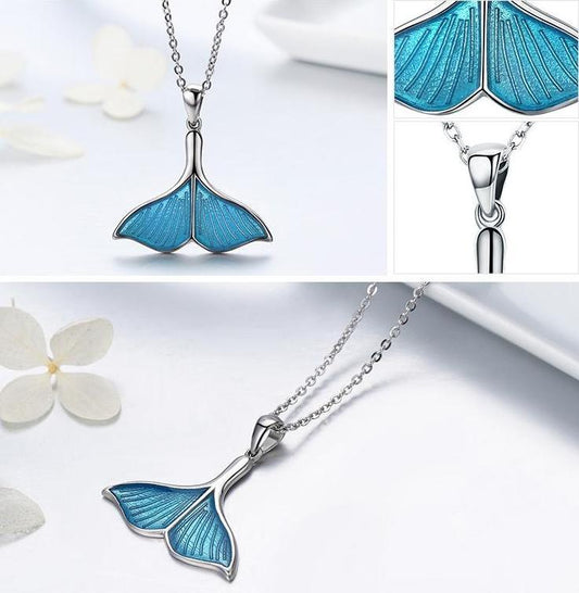 Ocean Blue Whale Tail 925 Sterling Silver Necklace - Necklaces