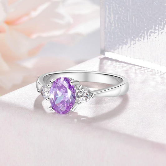 Oval Purple Stone 925 Sterling Silver Womens Ring - Promise Rings