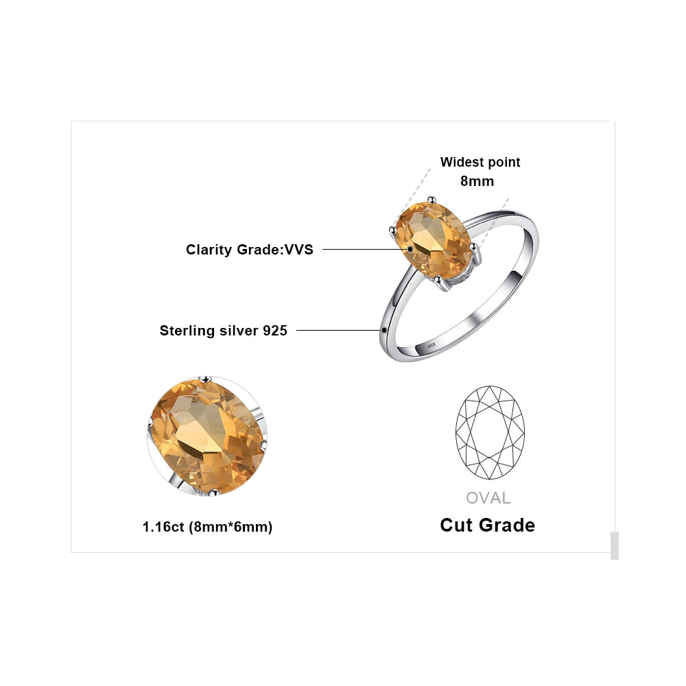 Oval Yellow Natural Citrine 925 Sterling Silver Women's Ring - Promise Rings