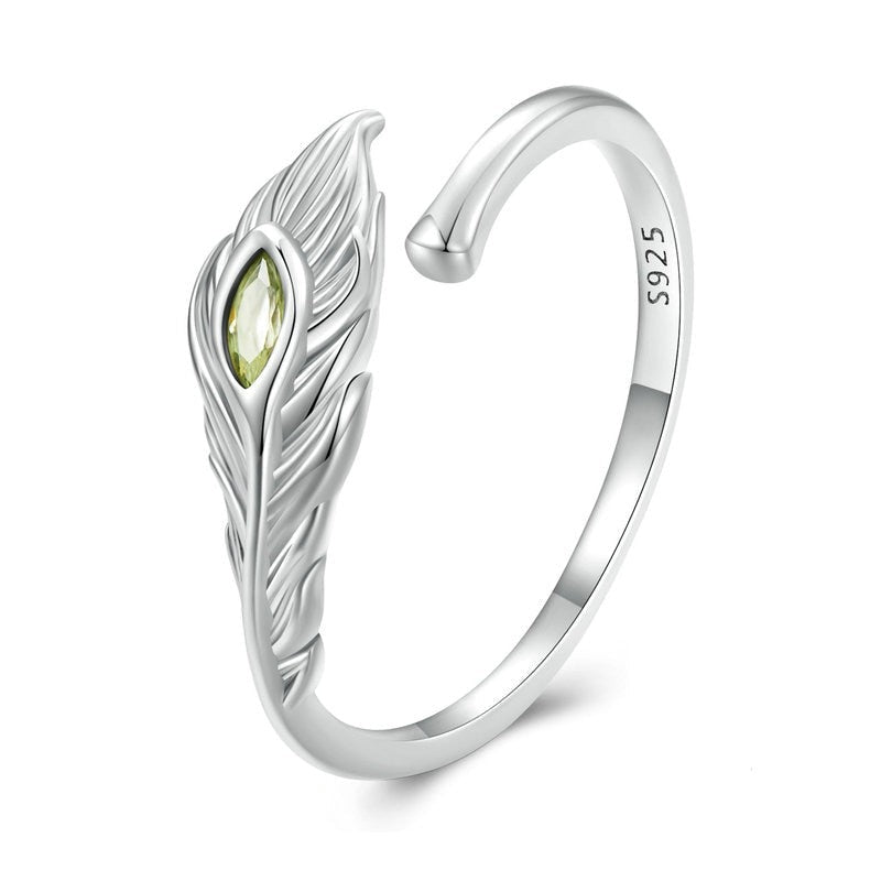 KZX Sterling Silver Leaf Ring With Opal - S925 Adjustable Open Ring For Women, Nature Inspired Jewelry Gift