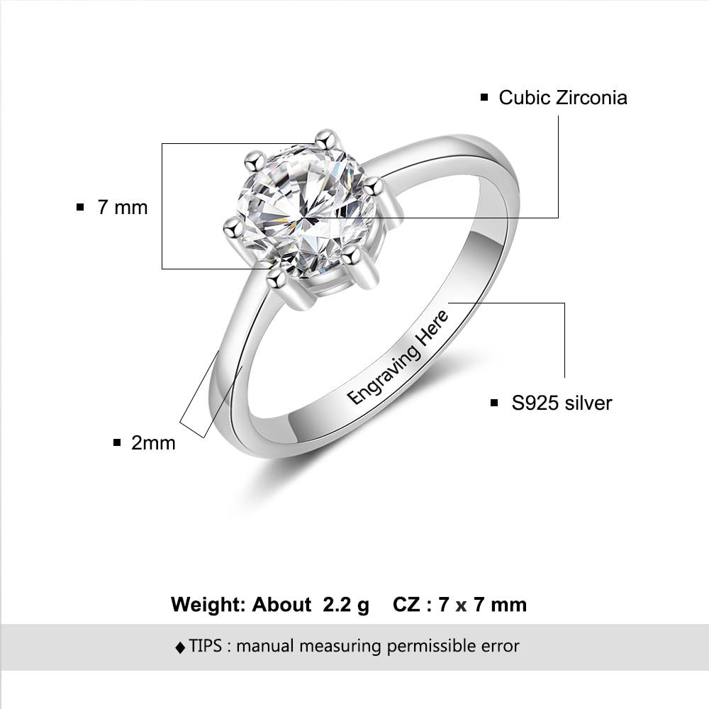 Personalized Cubic Zirconia 925 Sterling Silver Womens Ring - 1 Engraving - Promise Rings
