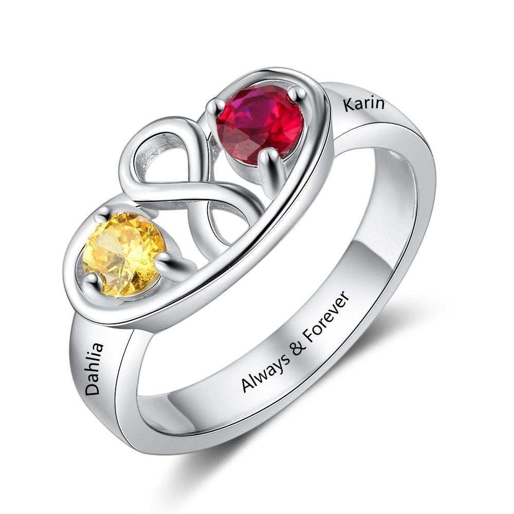 Personalized Infinity 925 Sterling Silver Ring Birthstones
