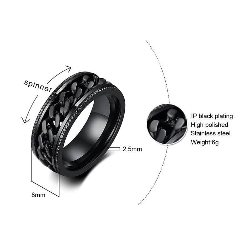 Spinner Chain Ring – Rotatable Fidget Design, Stainless Steel Comfort Fit (Men's, 7 Colors) - Promise Rings
