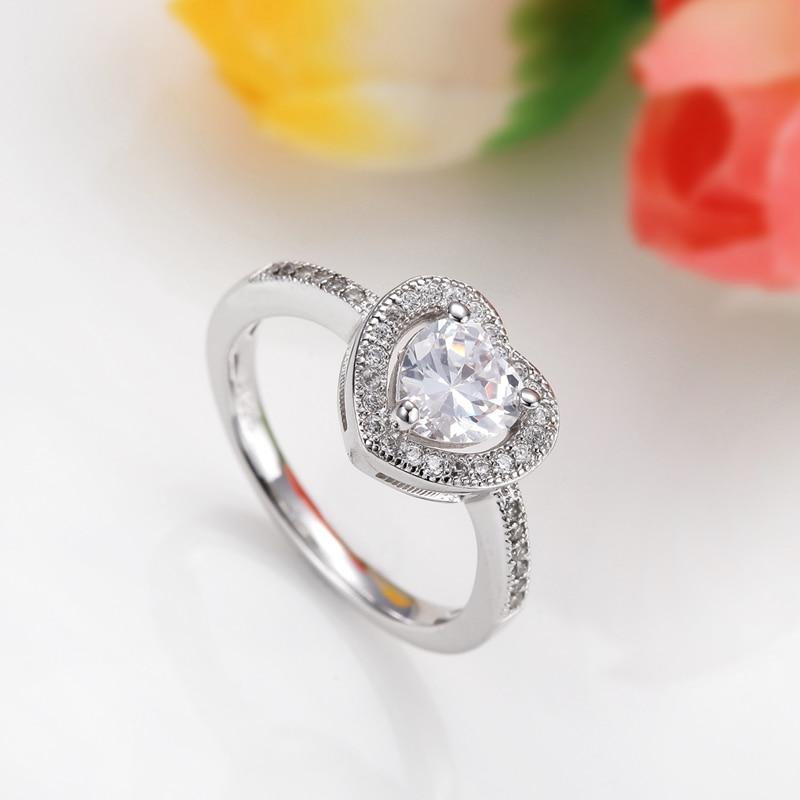 Romantic Heart Cubic Zirconia Sterling Silver Womens Ring - Promise Rings