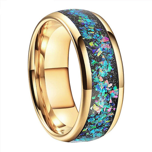 8mm Galaxy Series Opal Inlay Domed Polished Tungsten Men's Ring (4 Colors)