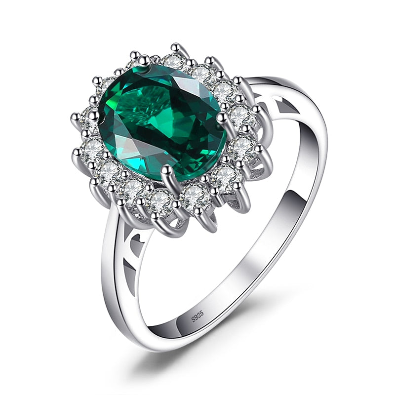 Princess Simulated Green Emerald or Created Red Ruby 925 Sterling Silver Women's Rings