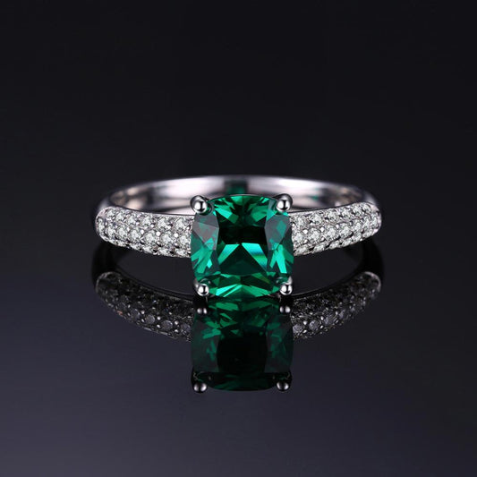 Simulated Nano Green Emerald or Red Ruby 925 Sterling Silver Women's Ring - Promise Rings