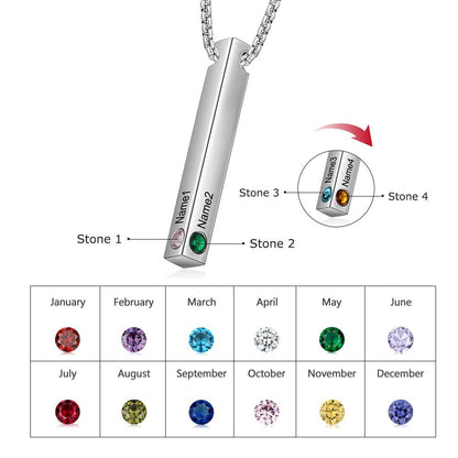 Personalized Engraved Name Bar Necklace - 1 to 4 Names & Birthstones (optional)