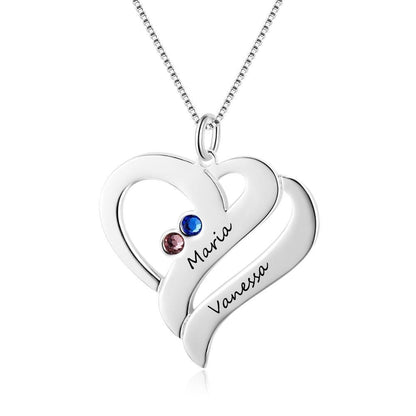 Personalized Heart Stainless Steel Necklace - 2 Names & 2 Birthstones
