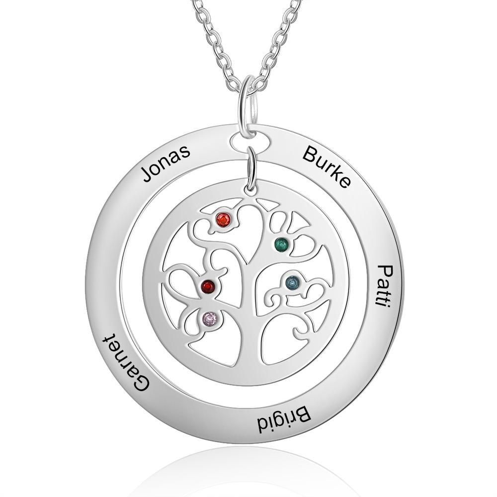 Family Tree Style Necklace with Branches, Birthstones, and Letter Charms