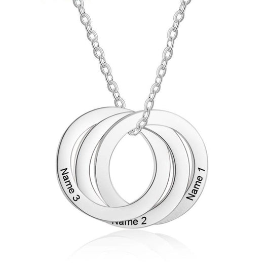 Personalized Triple Circles Silver Necklace - 3 Engravings