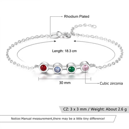 Personalized Round Zircon Womens Bracelet - 4 Birthstones