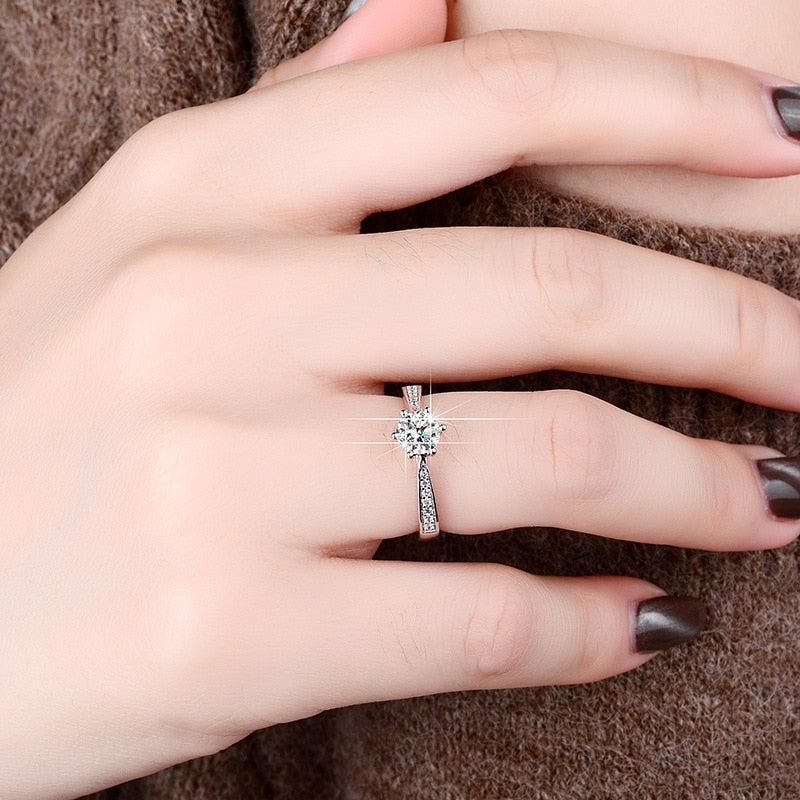 0.5, 1, 2 or 3 Ct Moissanite Round Classic 925 Sterling Silver Womens' Ring - Promise Rings